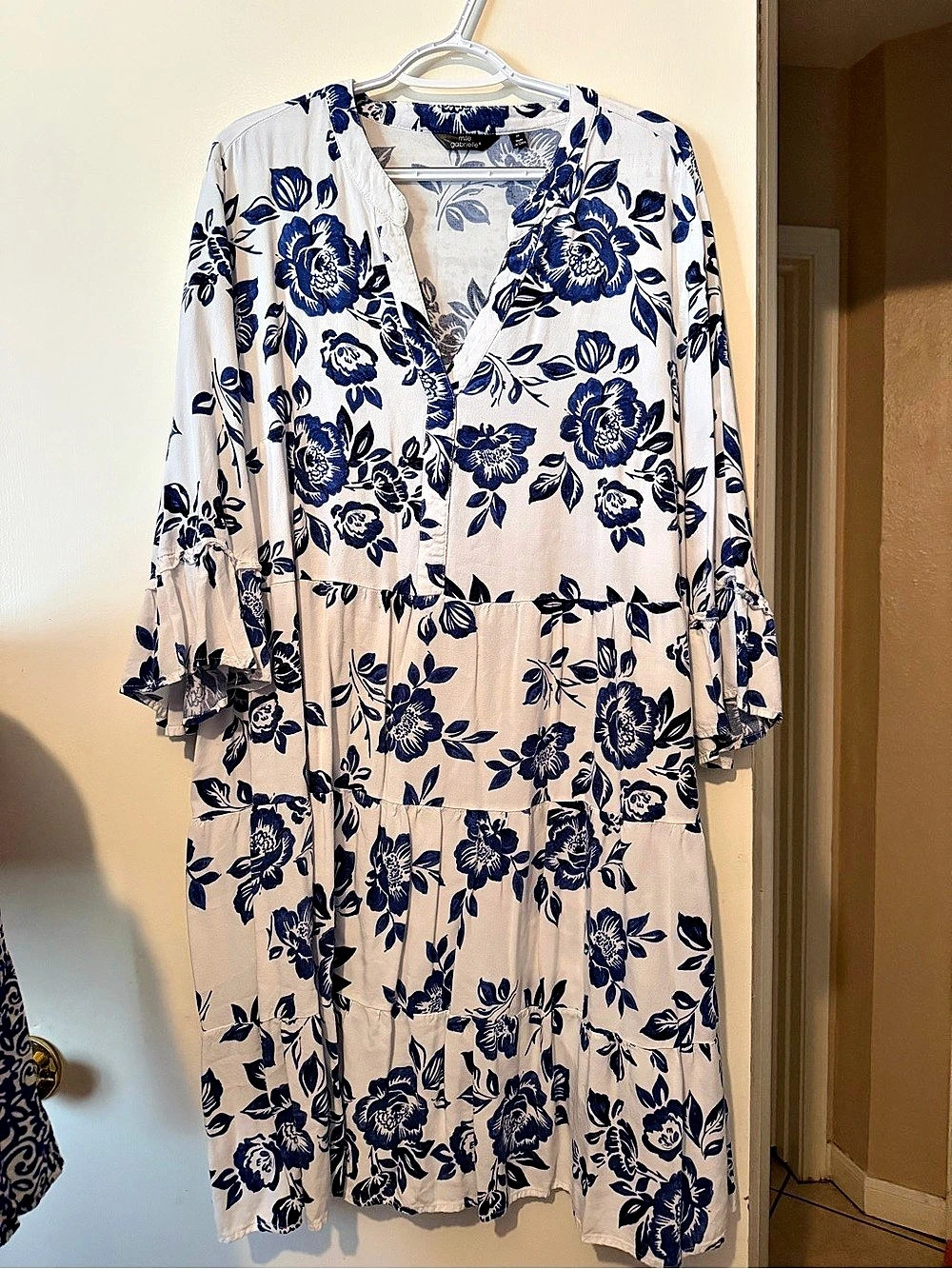 Mlle Gabrielle Floral Mini Dress in Blue & White